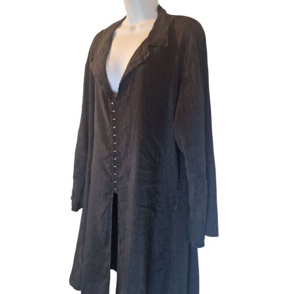 Bodil wearable art black linen/silk long sleeve tunic generous size M - Picture 2 of 9
